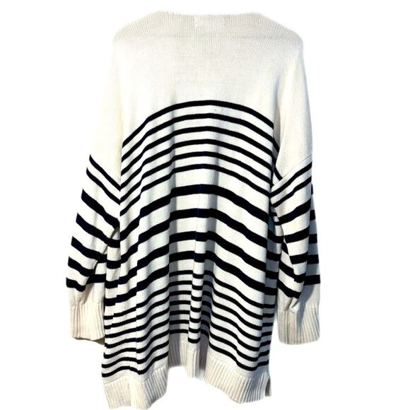 LOFT Cardigan White Navy Blue Striped Women’s XXL Open Front Pockets - Picture 2 of 13